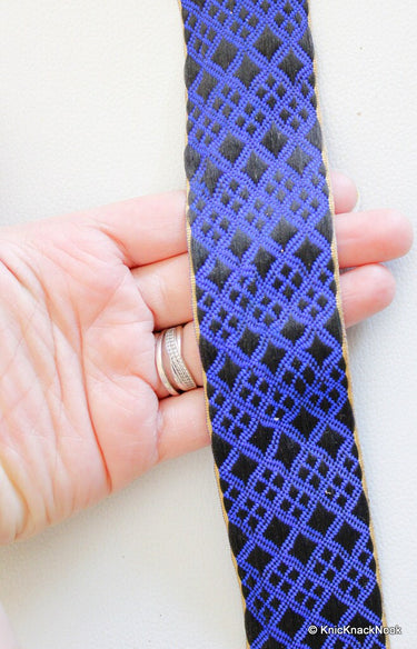 Wholesale Blue And Black Jacquard Trim, Approx. 45mm Wide, Decorative Trim